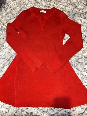 Jennifer Lopez Red Long-Sleeve Mini Sweater Dress